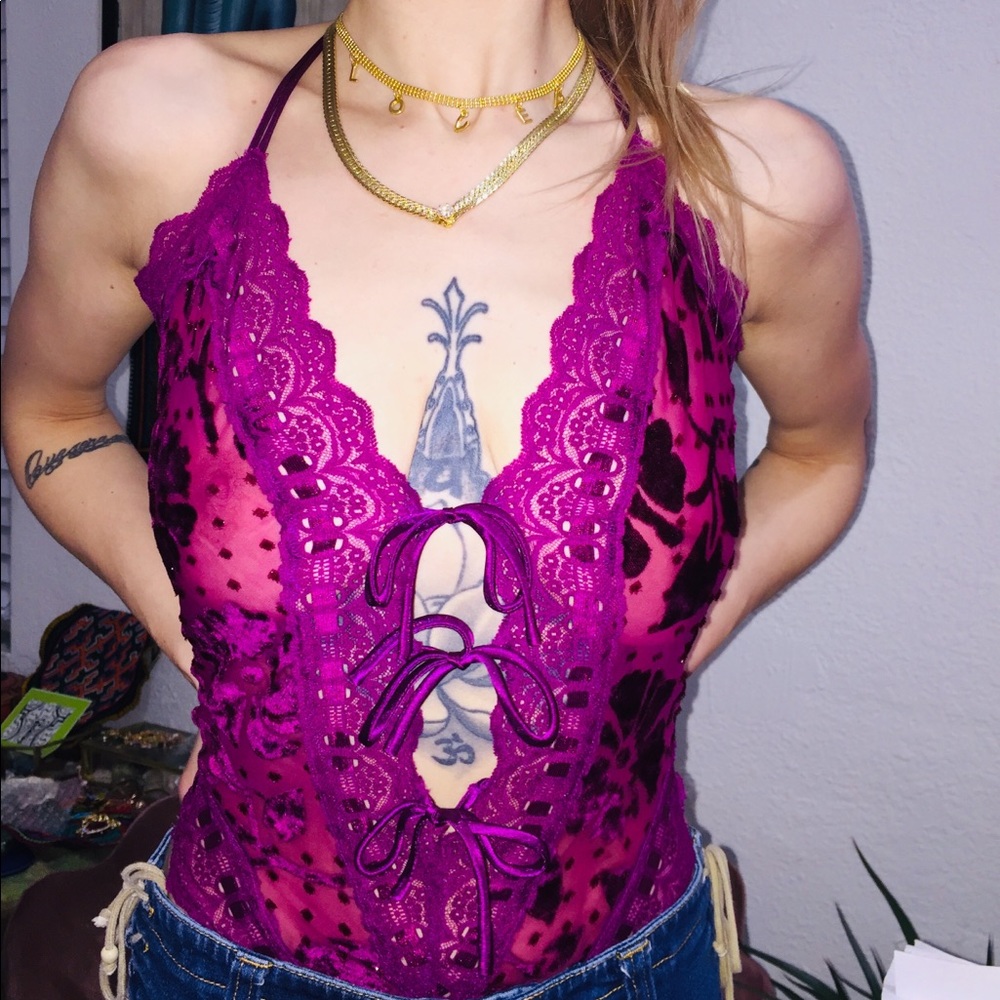 Dreamy Fuchsia VS Sparkly Lace Tie Front Teddy